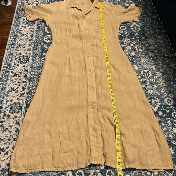 120% Lino Tan 100% Linen Button Closure Casual Dress Coastal Resort Minimalist - Picture 7 of 11